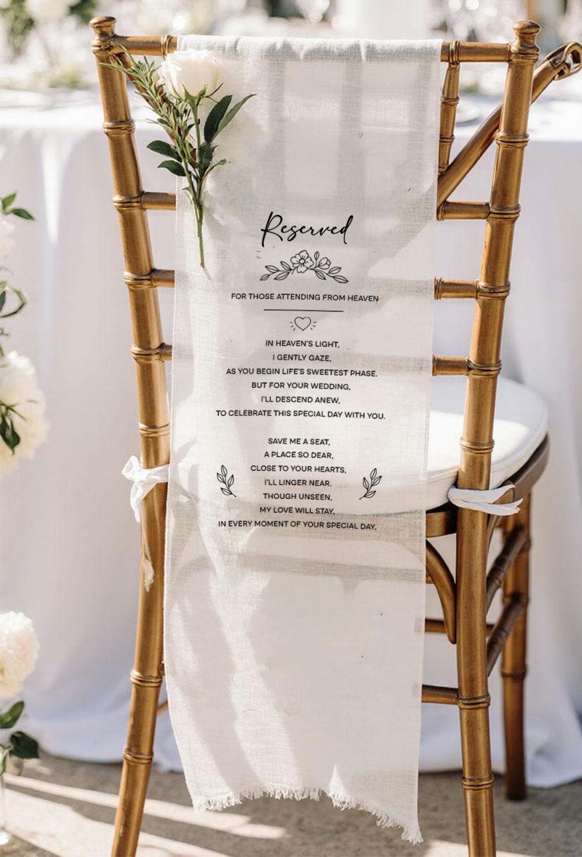 Reserved From Heaven Wedding Chair Sign, Personalized Memorial Banner, Custom Remembrance Seat Poem, Wedding Gift, Rustic Ceremony Decor