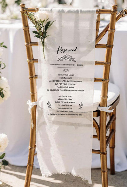 Reserved From Heaven Wedding Chair Sign, Personalized Memorial Banner, Custom Remembrance Seat Poem, Wedding Gift, Rustic Ceremony Decor