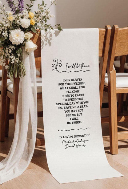 I Will Be There Wedding Memorial Chair Sign, In Heaven Poem Banner, Personalized Remembrance Seat, Custom Wedding Gift,Rustic Ceremony Decor