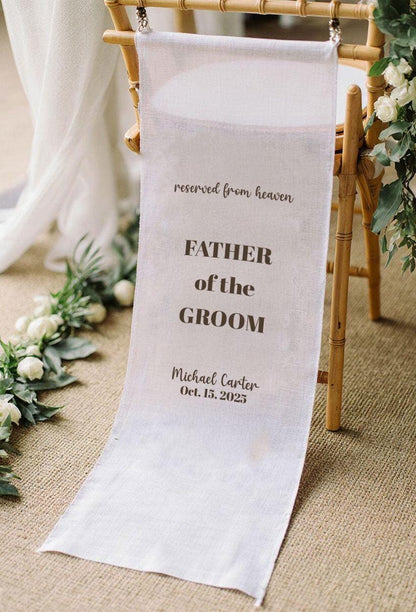 Reserved From Heaven Wedding Chair Sign, Father of the Groom Memorial Banner, Custom Remembrance Seat, Custom Wedding Gift Ceremony Decor