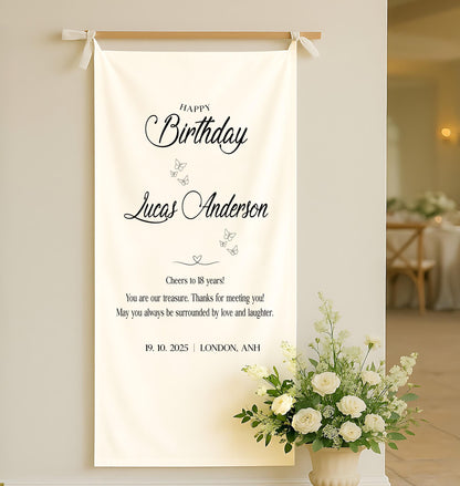 Personalized Birthday Banner, Custom Fabric Sign, Happy Birthday, Customizable Party Decor, Birthday Party Sign, Custom Birthday Decoration
