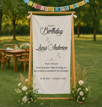 Personalized Birthday Banner, Custom Fabric Sign, Happy Birthday, Customizable Party Decor, Birthday Party Sign, Custom Birthday Decoration