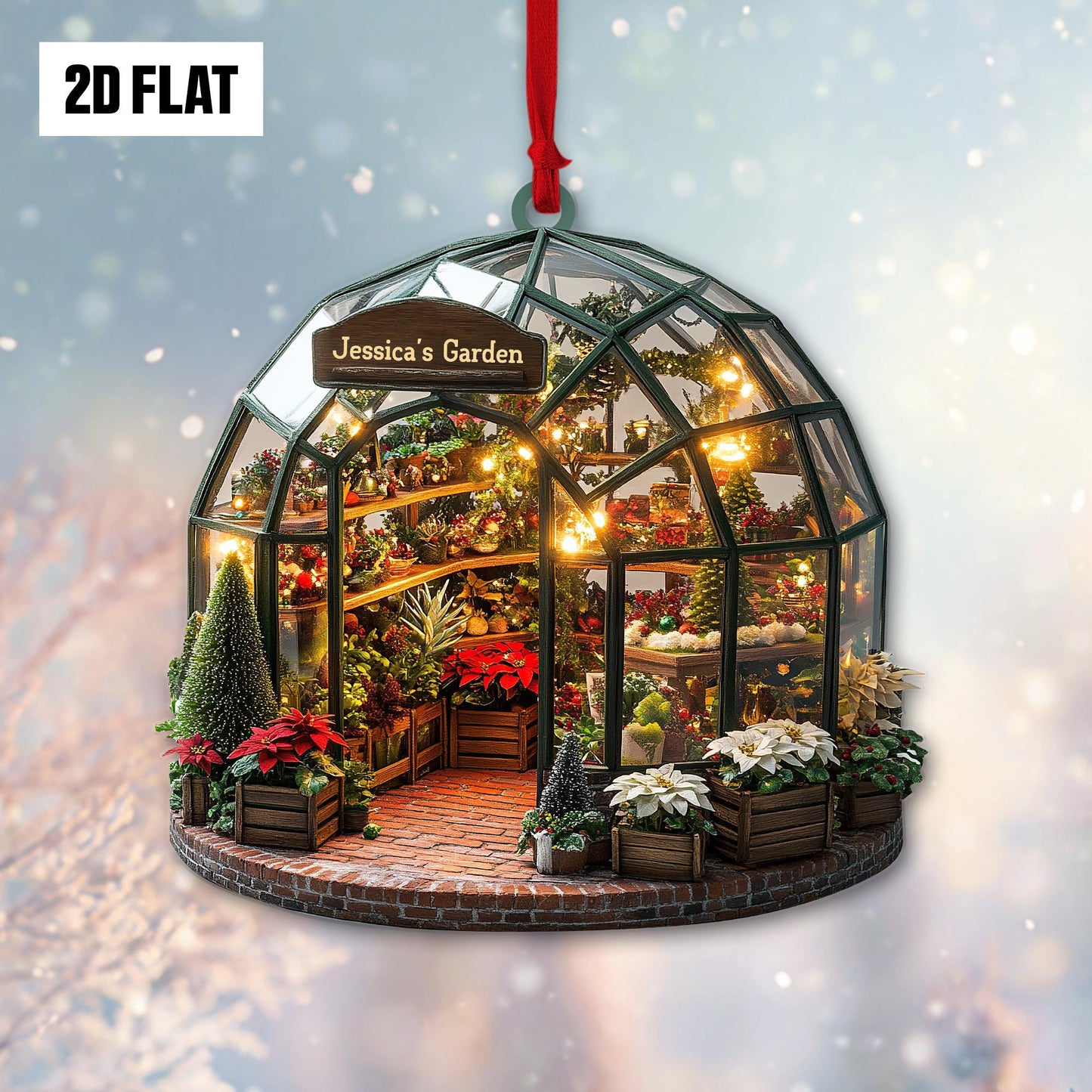 Personalized Garden 2D Flat Ornament, Greenhouse Rearview Mirror Car Accessories, Custom Name Garden Christmas Decoration, Plant Lover Gifts