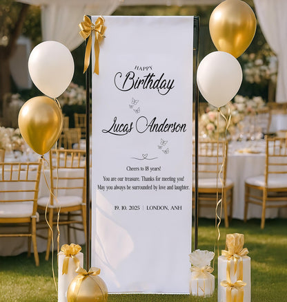 Custom Birthday Banner, Personalized 30th Birthday Sign, Party Decor, Birthday Party Banner, Elegant Fabric Sign, Birthday Decoration