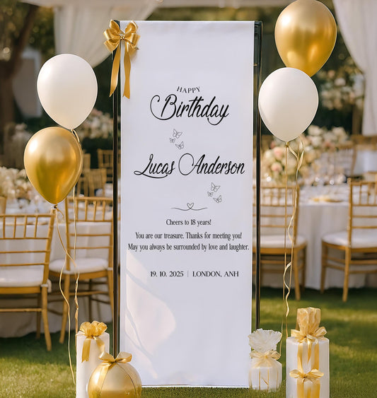 Custom Birthday Banner, Personalized 30th Birthday Sign, Party Decor, Birthday Party Banner, Elegant Fabric Sign, Birthday Decoration
