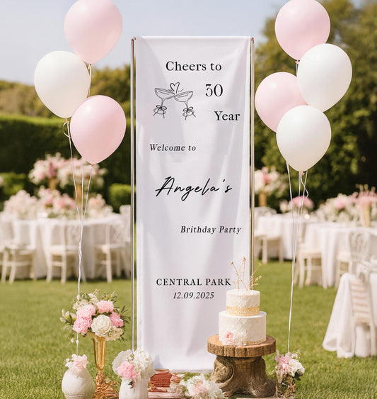 Custom Name Flag, Personalized Birthday Banner, 30th Birthday Decor, Fabric Sign for Party, Birthday Sign, Elegant Wall Art,Party Decoration