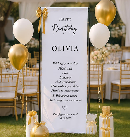 Custom Birthday Banner, Personalized Fabric Sign, Happy Birthday Party Decor, Custom Name Flag, Elegant Wall Art, Customizable Birthday Sign