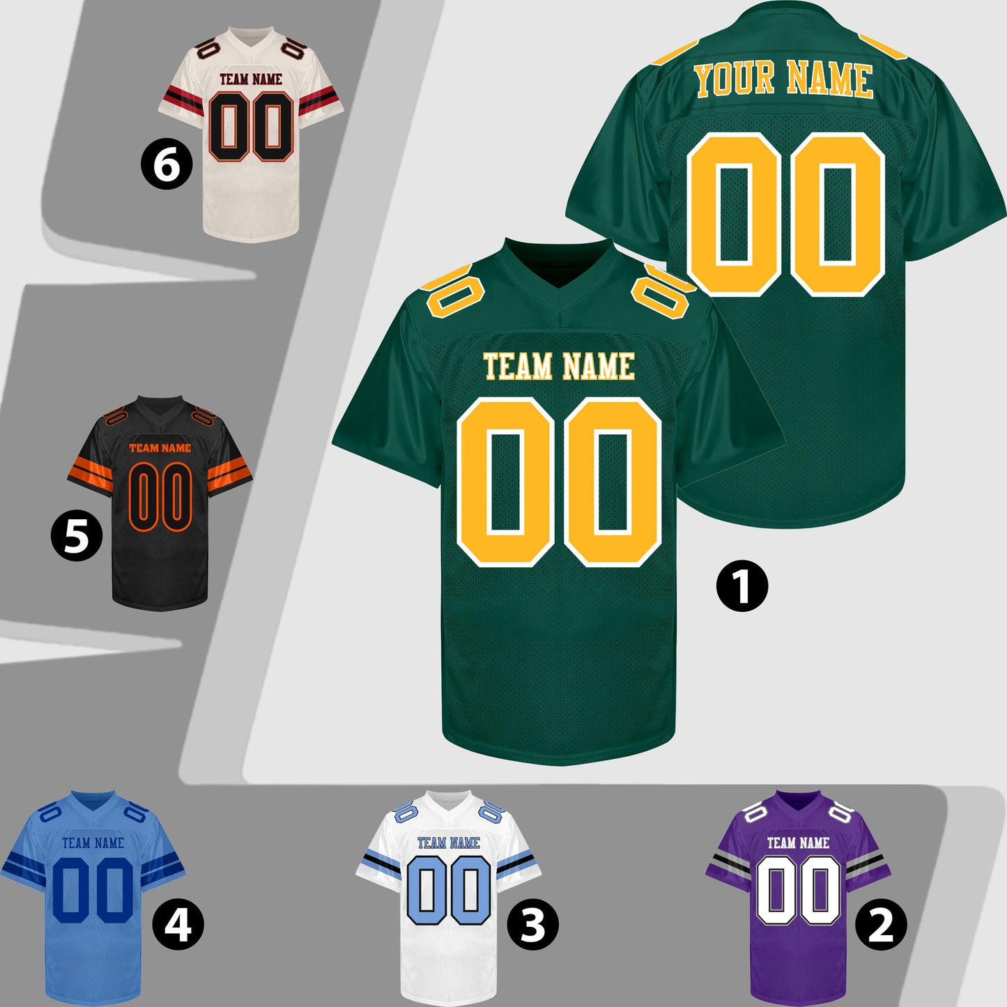 Custom Green Football Jersey Name Number Logo, Green Gold Football Uniform Men Women Youth Kid, Game Day Sports Jersey Streetwear Jersey