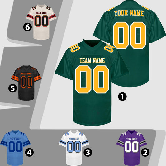 Custom Green Football Jersey Name Number Logo, Green Gold Football Uniform Men Women Youth Kid, Game Day Sports Jersey Streetwear Jersey