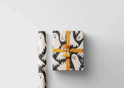 Spooky Halloween Wrapping Paper Roll, Cute Ghosts Gift Wrap, Custom Trick or Treat Packaging for October Gifts