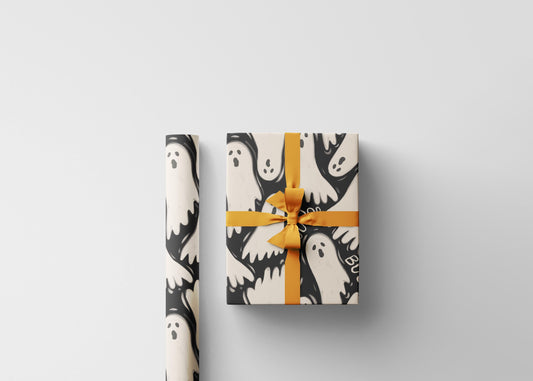 Spooky Halloween Wrapping Paper Roll, Cute Ghosts Gift Wrap, Custom Trick or Treat Packaging for October Gifts