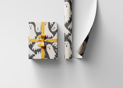 Spooky Halloween Wrapping Paper Roll, Cute Ghosts Gift Wrap, Custom Trick or Treat Packaging for October Gifts
