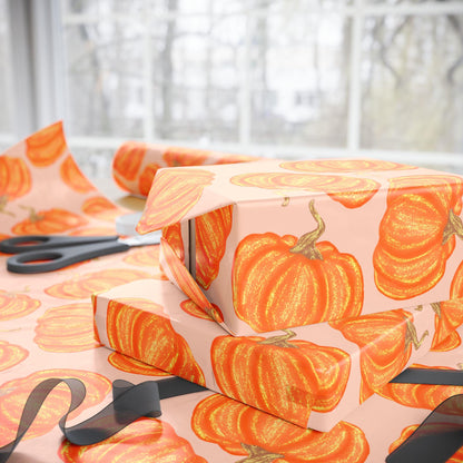 Vintage Halloween Wrapping Paper Roll, Fall Gift Wrap with Retro Cute Pumpkins for Themed Fall October Parties