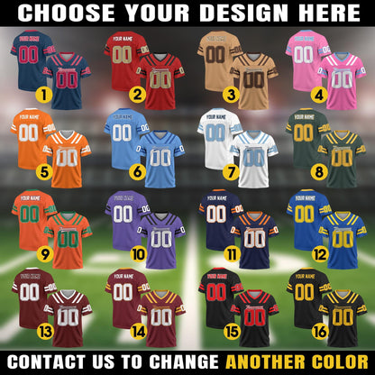 Personalized Team Shirts Football Jersey for Adult Kid, Custom Team Name Number Logo, Football Fan Tee V-Neck Shirt Gift for Fan Lovers