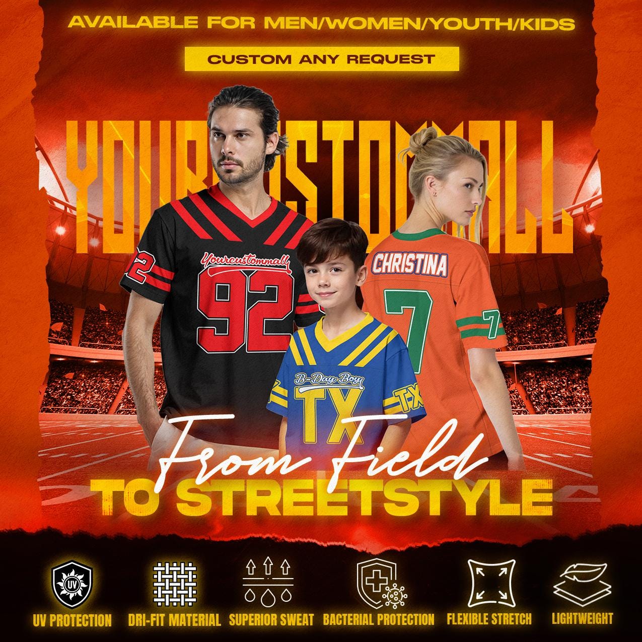 Personalized Mesh Football Jersey for Men Women Youth Kid, Custom Team Name Number Logo Football fan Gift Shirt for Fan Game Day Jersey