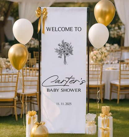 Personalized Baby Shower Fabric Welcome Sign Banner, Baby Shower Sign, Oh Baby Welcome Sign, Modern Birthday Banner, Boho Birthday Decor