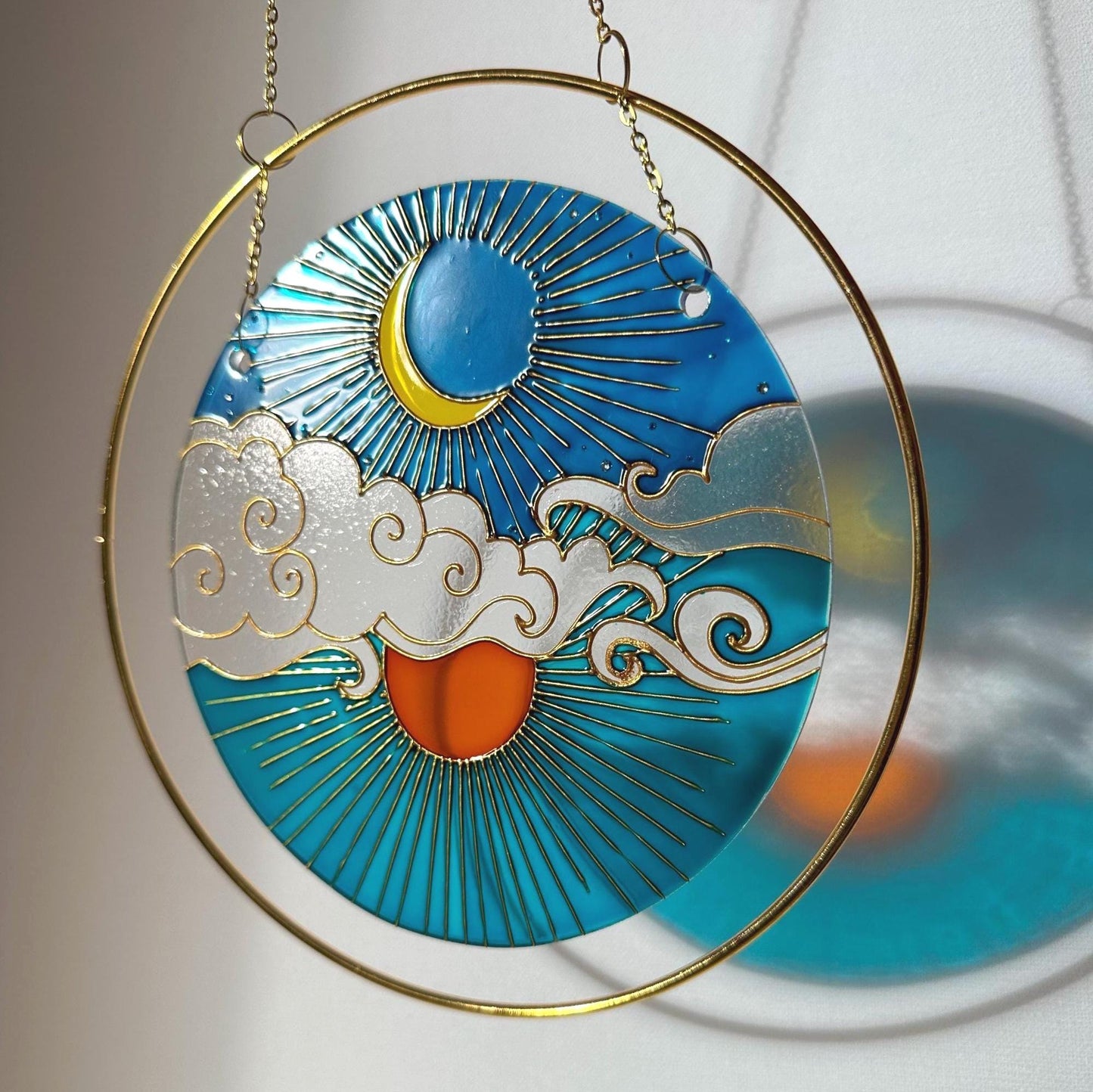 Unique Suncatcher for window Sun Moon Cloud Mothers day gift Aesthetic room decor for every home Stained glass painting