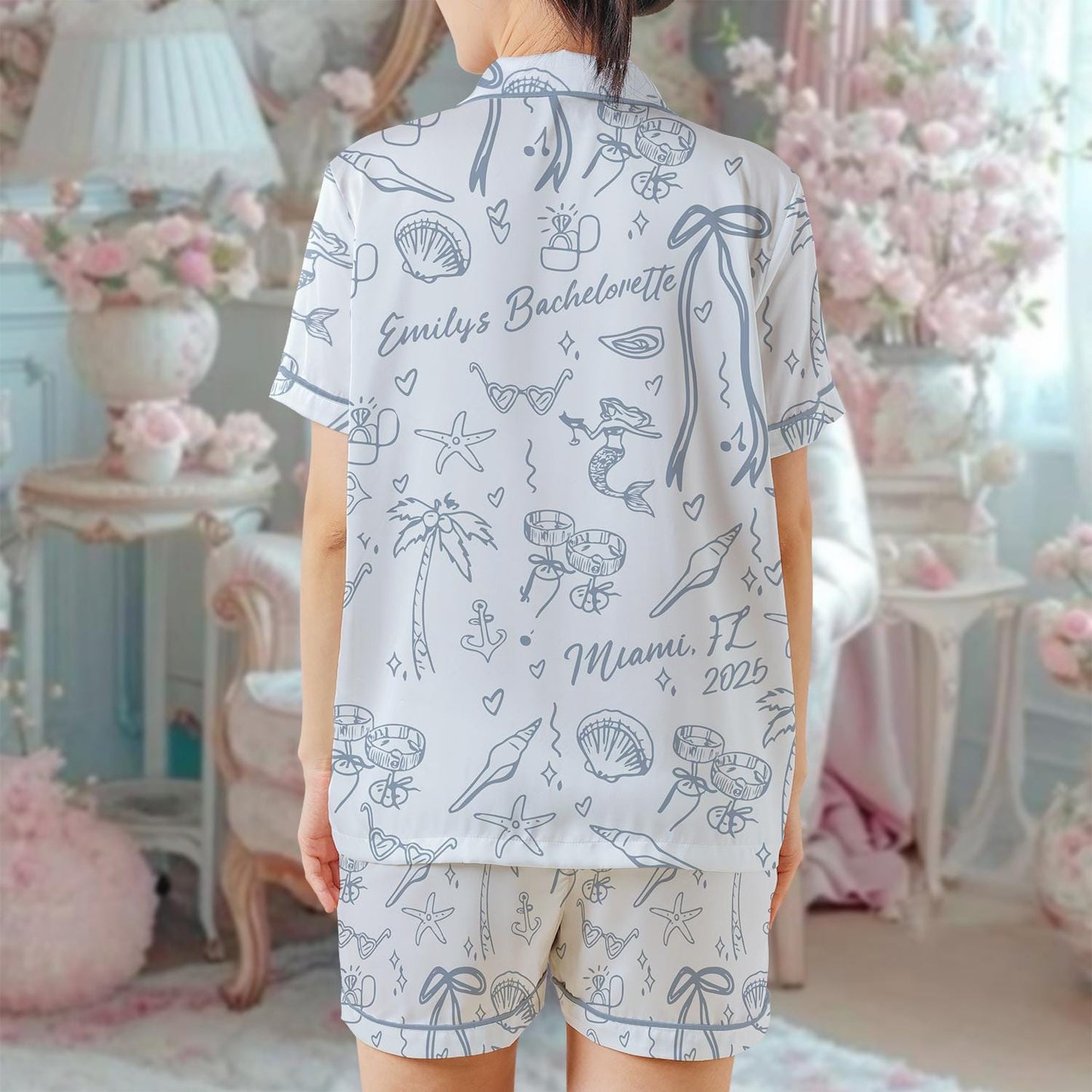 Mermaid Bachelorette Pajama Set, Beach Bachelorette Sleepwear, Mermaid Bach Loungewear Set, Coastal Bachelorette Pajamas,Tropical Bach Party