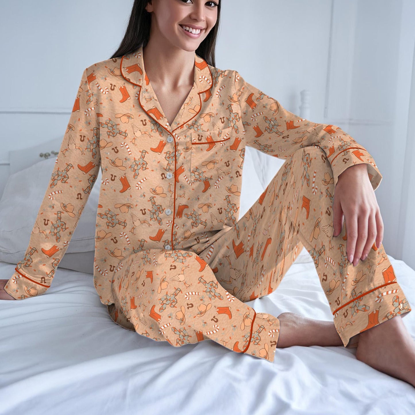 Christmas Western Pajama Set, Western Cowboy Cactus Sleepwear, Cowboy Christmas Loungewear Set, Country Christmas, Cowboy Boots Hat Christma