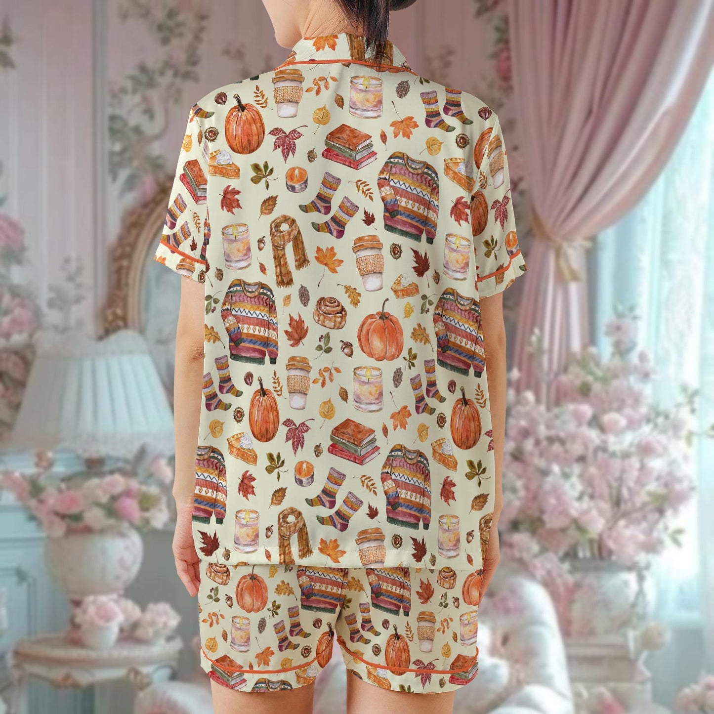 Fall Pajama Set, Pumpkin Season Sleepwear, Fall Harvest Loungewear Set, Autumn Doodle Pajamas, Cozy Season Pjs, Fall Coffee, Fall vibes