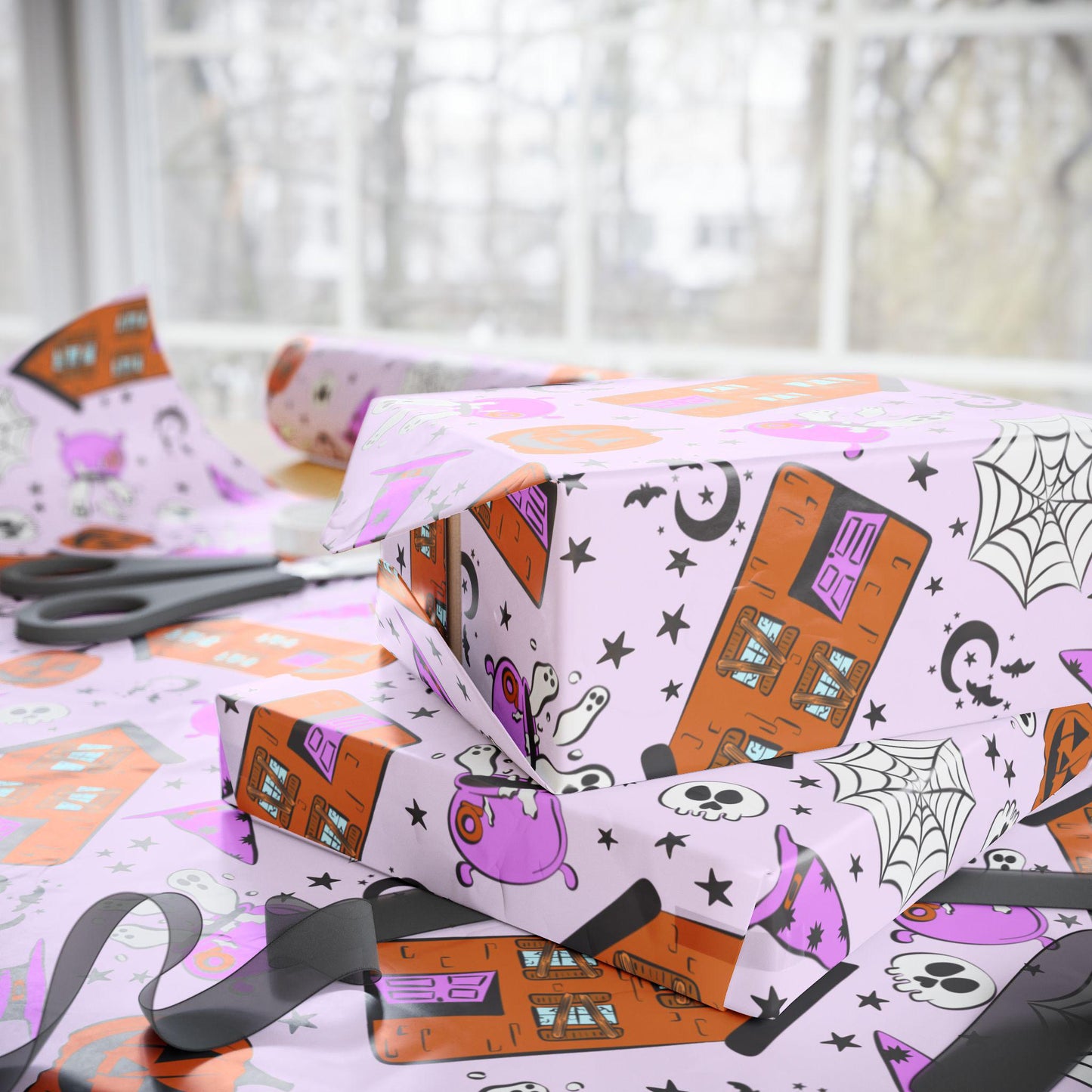 Cute Halloween Wrapping Paper Roll, Fun and Spooky Gift Wrap with Pumpkins, Ghosts  for Kids Gifts and Party Favors