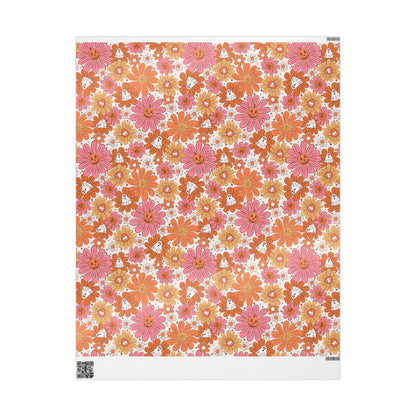 Groovy Halloween Wrapping Paper Roll, Retro 70s Halloween Gift Wrap, Colorful Funky Ghosts and Pumpkins for Spooky Fall Parties