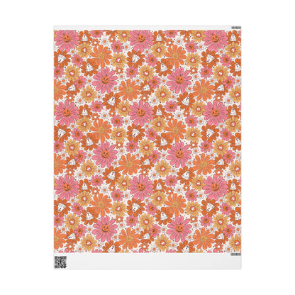 Groovy Halloween Wrapping Paper Roll, Retro 70s Halloween Gift Wrap, Colorful Funky Ghosts and Pumpkins for Spooky Fall Parties