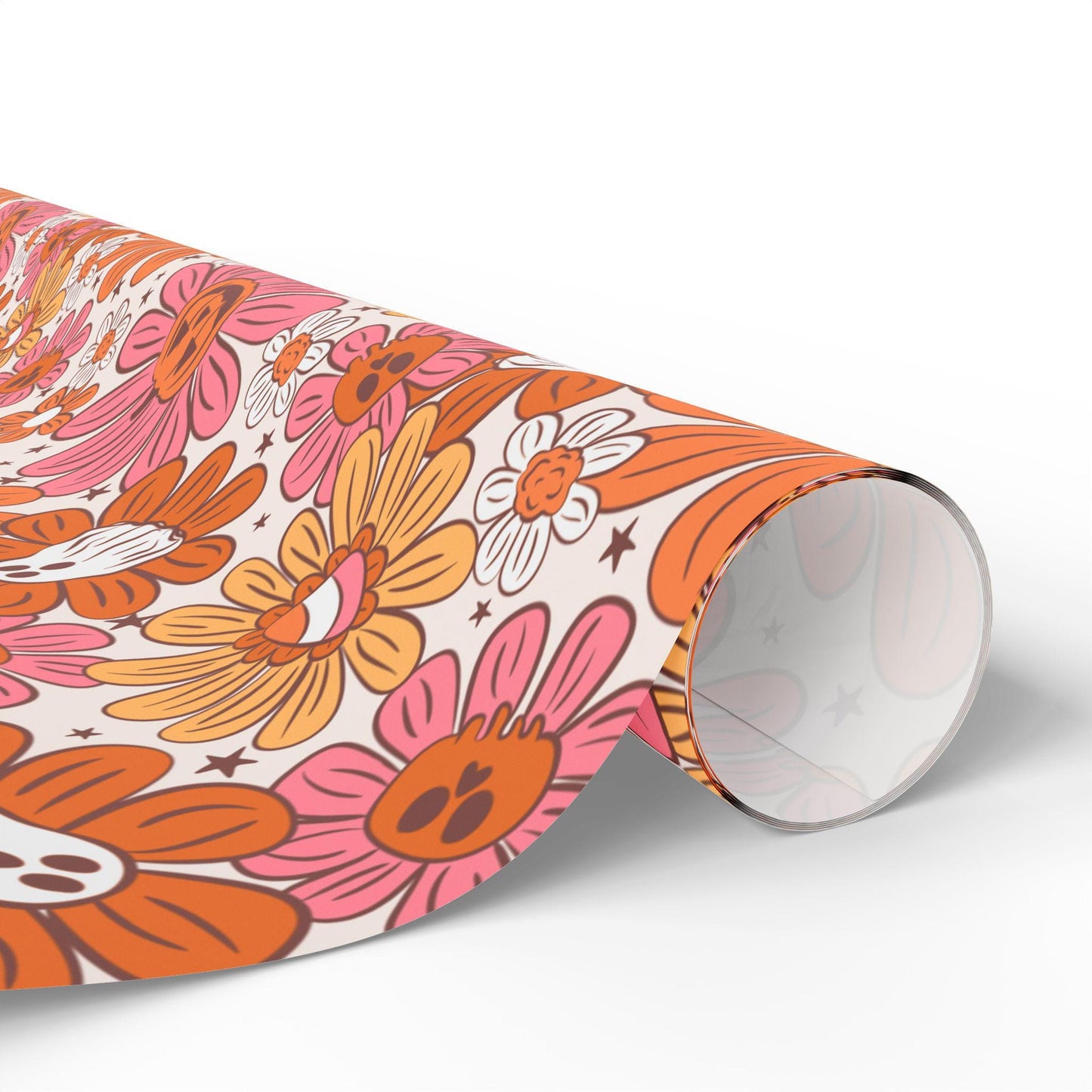 Groovy Halloween Wrapping Paper Roll, Retro 70s Halloween Gift Wrap, Colorful Funky Ghosts and Pumpkins for Spooky Fall Parties