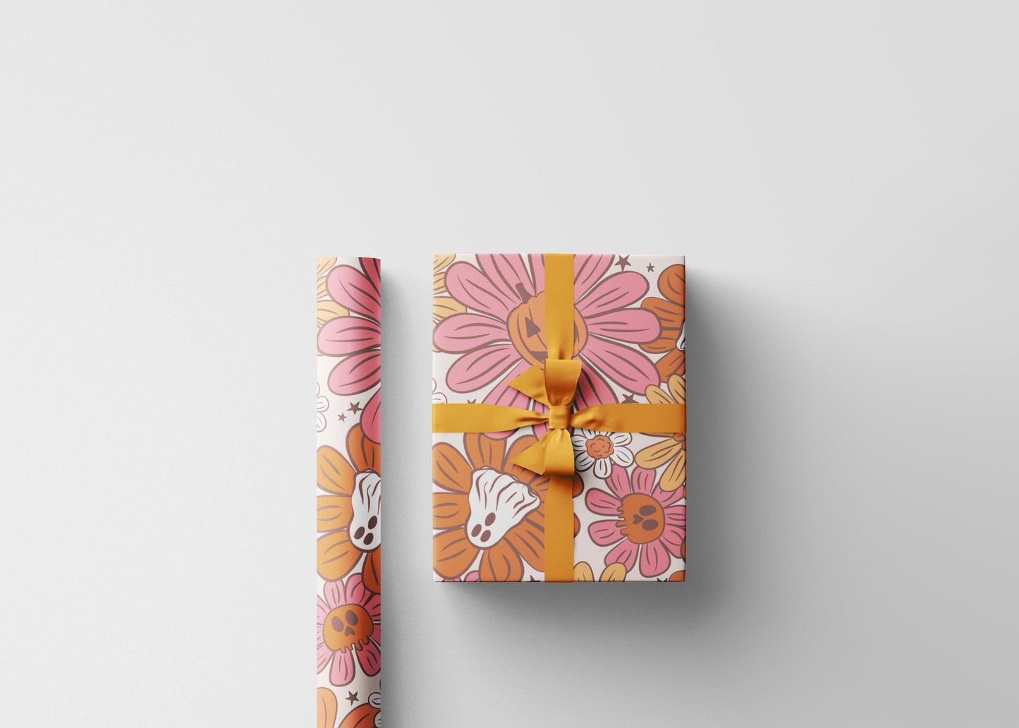 Groovy Halloween Wrapping Paper Roll, Retro 70s Halloween Gift Wrap, Colorful Funky Ghosts and Pumpkins for Spooky Fall Parties