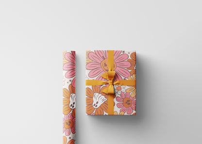 Groovy Halloween Wrapping Paper Roll, Retro 70s Halloween Gift Wrap, Colorful Funky Ghosts and Pumpkins for Spooky Fall Parties