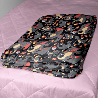 Charizard and Charmander Fleece Blanket, Fire Dragon Throw Blanket, Cozy Blanket for Bedroom Decor, Charizard Blanket Gifts