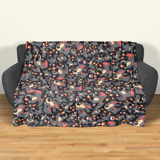 Charizard and Charmander Fleece Blanket, Fire Dragon Throw Blanket, Cozy Blanket for Bedroom Decor, Charizard Blanket Gifts