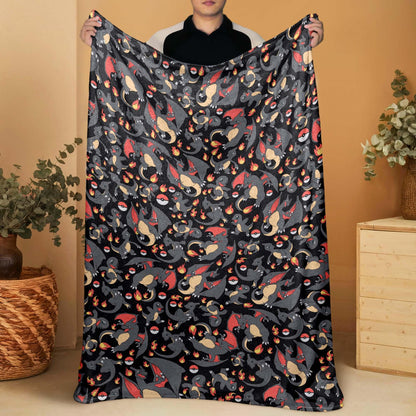 Charizard and Charmander Fleece Blanket, Fire Dragon Throw Blanket, Cozy Blanket for Bedroom Decor, Charizard Blanket Gifts
