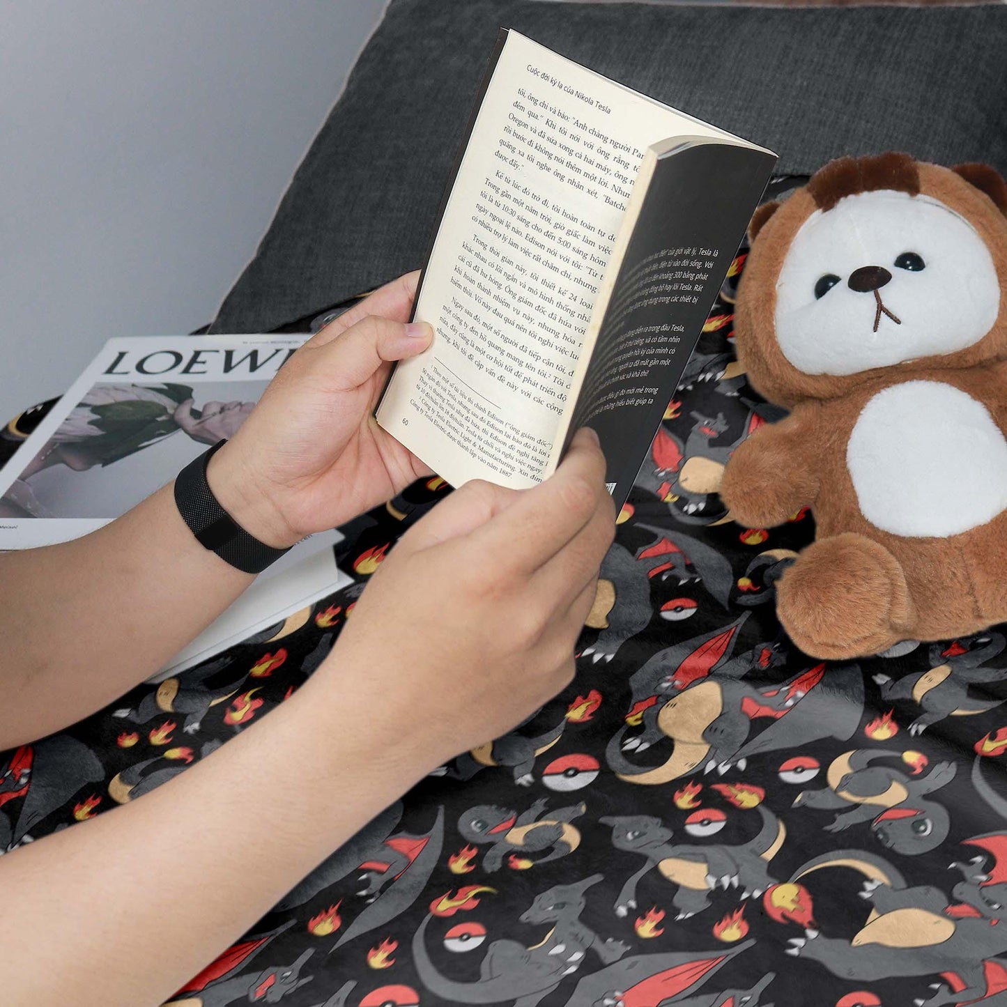 Charizard and Charmander Fleece Blanket, Fire Dragon Throw Blanket, Cozy Blanket for Bedroom Decor, Charizard Blanket Gifts