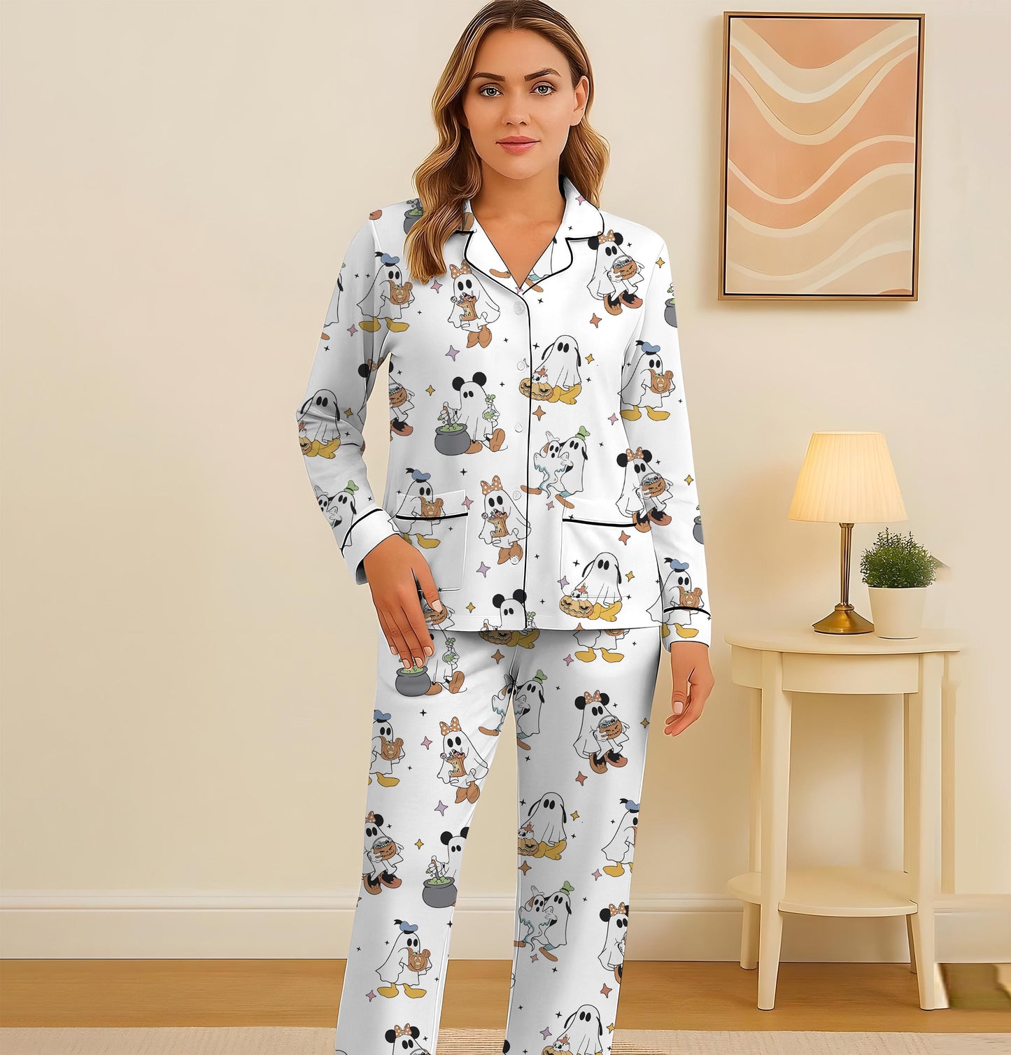 Halloween WDW Ghost Pajamas Set, Halloween Ghost Mouse Sleepwear, Cute Cartoon Homewear, Cozy Fall Nightwear, Trick Or Treat Pajamas