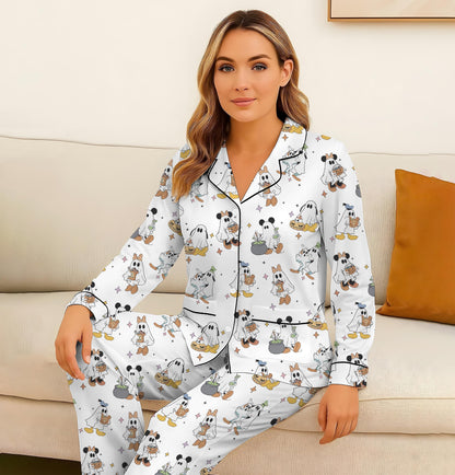 Halloween WDW Ghost Pajamas Set, Halloween Ghost Mouse Sleepwear, Cute Cartoon Homewear, Cozy Fall Nightwear, Trick Or Treat Pajamas