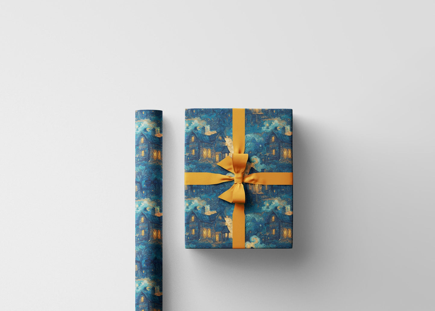 Haunted Mansion Wrapping Paper Roll, Spooky Halloween Gift Wrap with Bats, Ghosts, and Gloomy House Scene