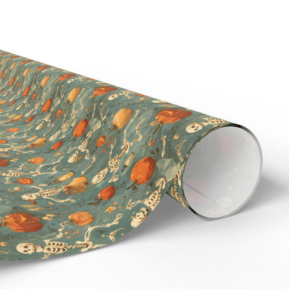 Dancing Skeletons Halloween Wrapping Paper Roll, Jack-o-Lantern Gift Wrap for Spooky Party Favors and Trick or Treat Gifts