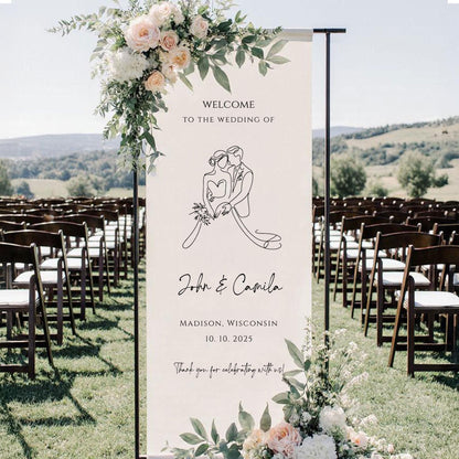 Custom Wedding Fabric Sign, Wedding Welcome Sign, Modern Outdoor Wedding Banner, Personalized Wedding Decoration,Engagement Party Sign