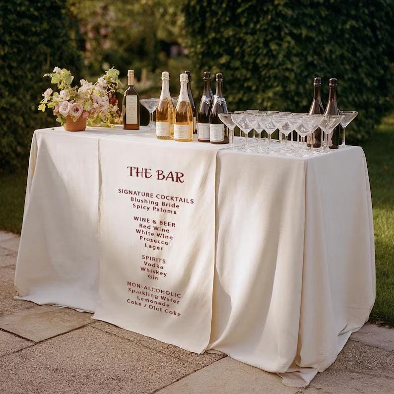Fabric Bar Menu Sign, Wedding Bar Sign, Custom Cocktail Menu, Linen Bar Banner, Signature Drink Sign, Modern Minimalist Wedding Bar Menu