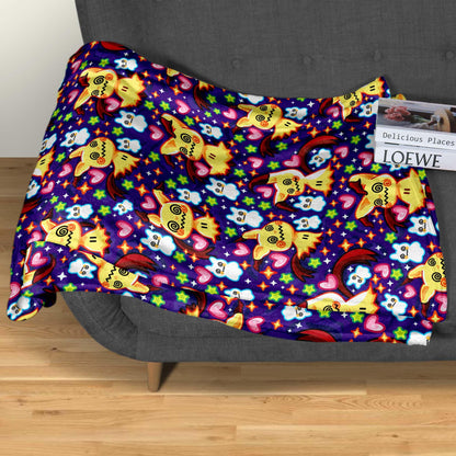 Mimikyu Fleece Blanket, Cozy Throw Blanket for Bedroom and Living Room, Home Decor Family Blanket, Mimikyu Blanket Gifts