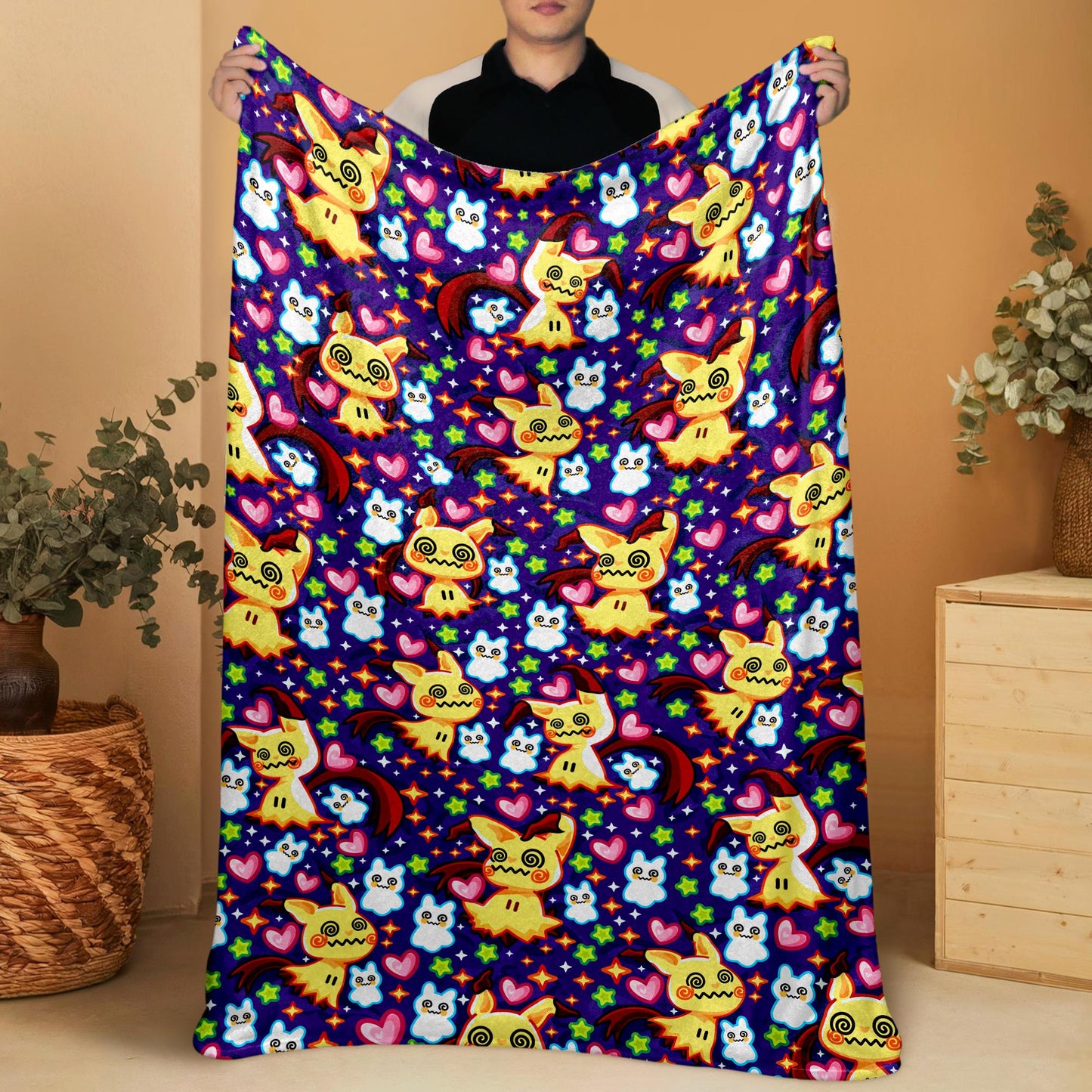 Mimikyu Fleece Blanket, Cozy Throw Blanket for Bedroom and Living Room, Home Decor Family Blanket, Mimikyu Blanket Gifts