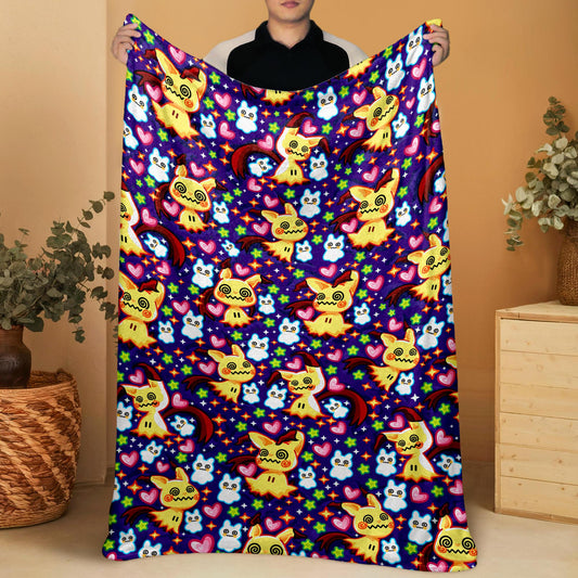 Mimikyu Fleece Blanket, Cozy Throw Blanket for Bedroom and Living Room, Home Decor Family Blanket, Mimikyu Blanket Gifts