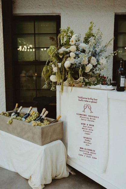 Beach Wedding Bar Menu Sign, Coastal Bar Banner, Custom Cocktail Drink Menu, Fabric Bar Sign, Personalized Reception Drink Display Decor