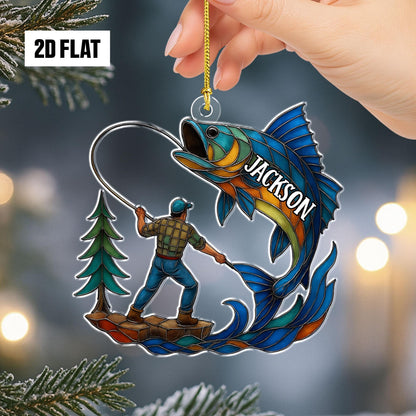 Personalized Fishing 2D Flat Ornament, Custom Name Christmas Ornament, Fisherman Ornament, Bass Fish Dad Ornament, Gifts for Him, Dad