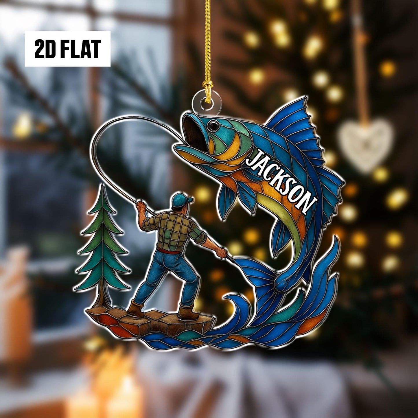 Personalized Fishing 2D Flat Ornament, Custom Name Christmas Ornament, Fisherman Ornament, Bass Fish Dad Ornament, Gifts for Him, Dad