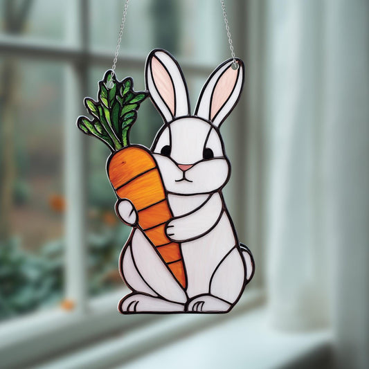 Cute Bunny Window Hanging Decoration, Rabbit and Carrot Window Art, Whimsical Animal Window Decor, Kids Room Window Hanging Gift Idea