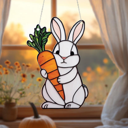 Cute Bunny Window Hanging Decoration, Rabbit and Carrot Window Art, Whimsical Animal Window Decor, Kids Room Window Hanging Gift Idea