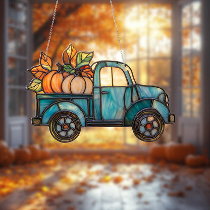 Fall Truck Window Hanging Decoration, Pumpkin Harvest Window Art, Rustic Farmhouse Window Decor, Autumn Home Window Hanging Gift Idea