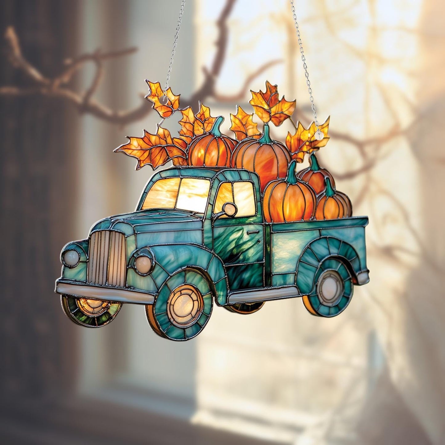 Fall Truck Window Hanging Decoration, Pumpkin Harvest Window Art, Rustic Farmhouse Window Decor, Autumn Home Window Hanging Gift Idea